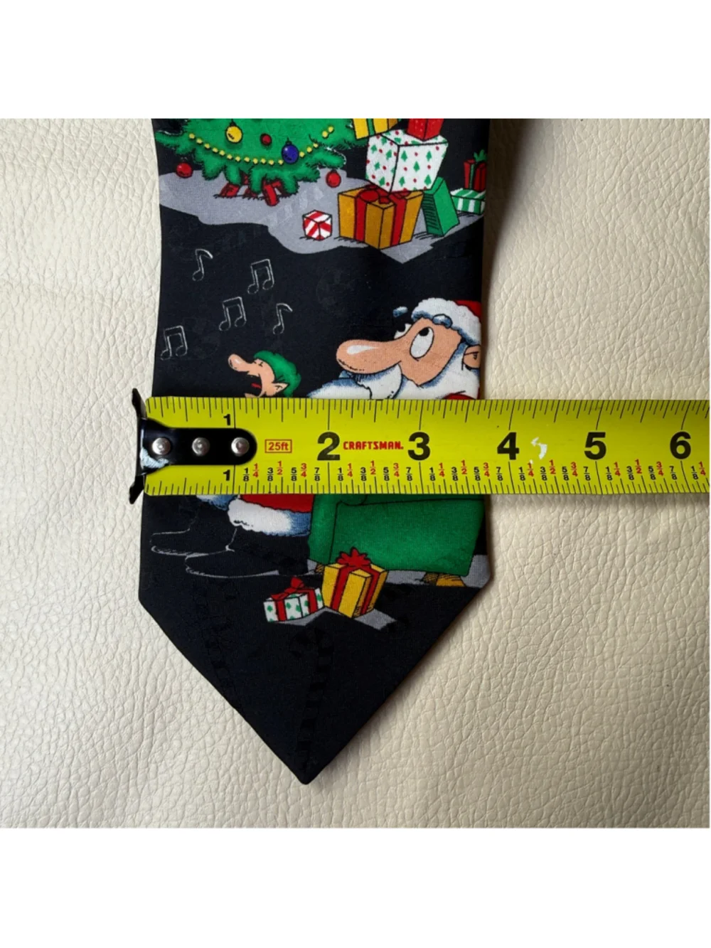 Vintage Hallmark Yule Tie Greetings Santa Elf Christmas Tree Necktie Made USA
